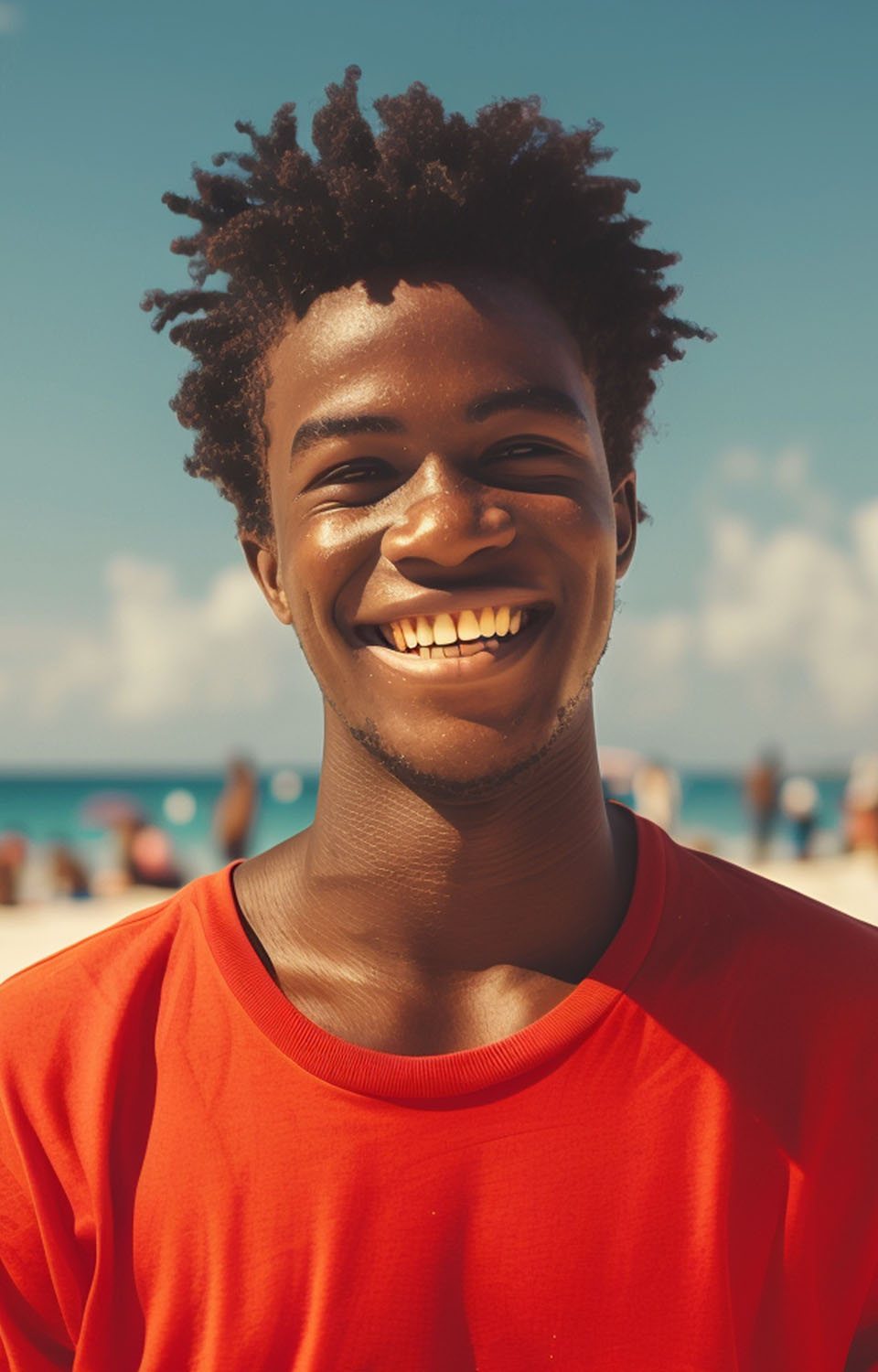 Young man smiling on the beach