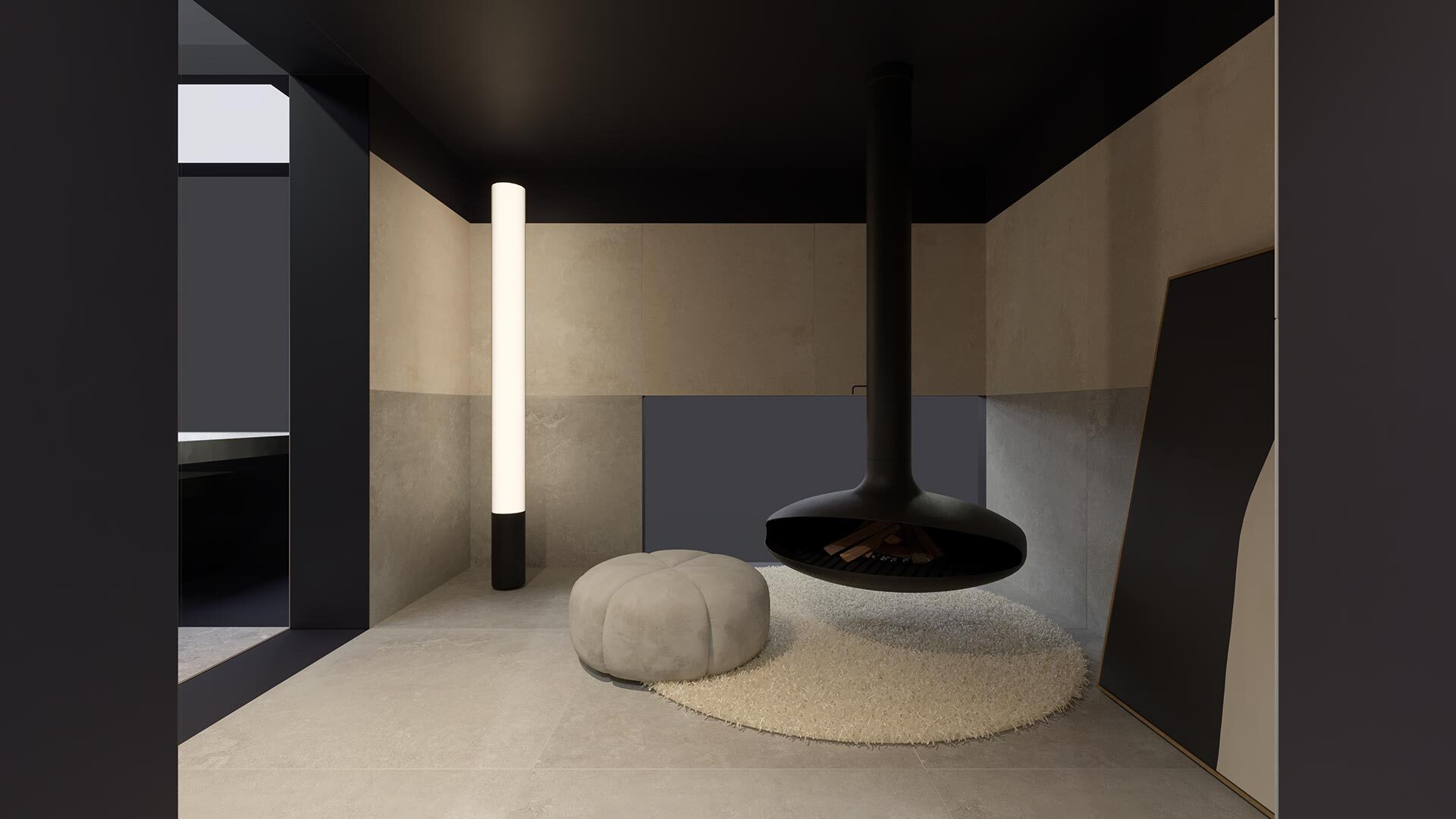Warm stone pavilion with a fireplace