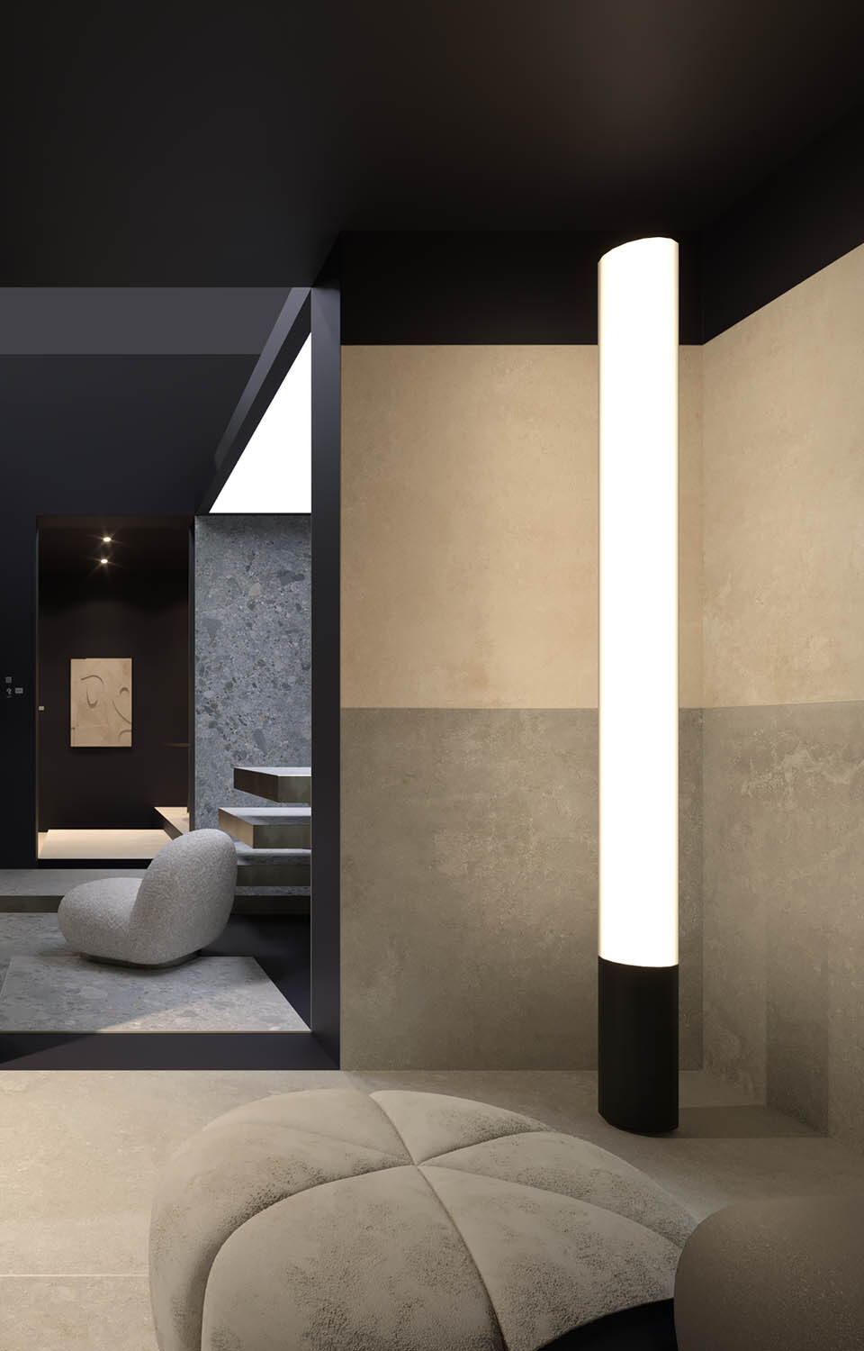 Stone pavilion with a vertical light