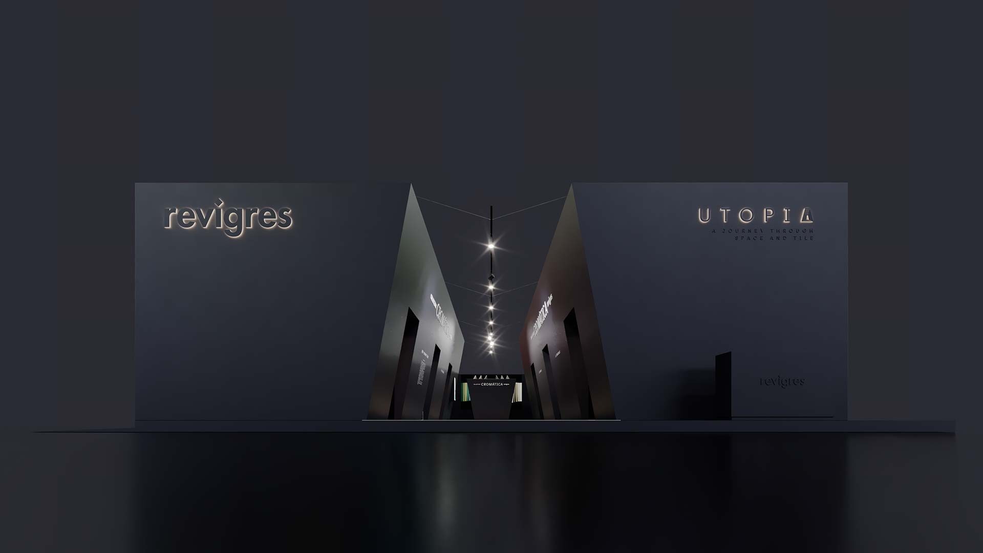 The Utopia stand at night with the Revigrés name