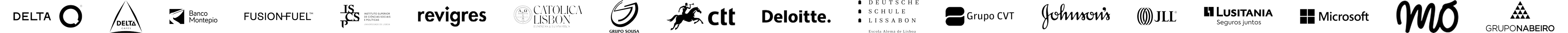 Delta Q, Delta Cafés, Banco Montepio, Fusion Fuel, ISCSP, Revigrés, Católica Lisbon, Grupo Sousa, CTT, Deloitte, Deutsche Schule Lissabon, Grupo CVT, Johnson's, JLL, Lusitania, Microsoft, MO, Grupo Nabeiro
