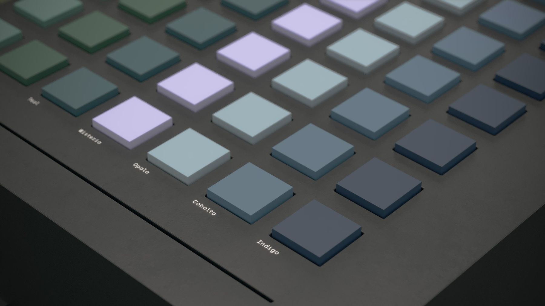 Grid of colour tiles with handwritten names