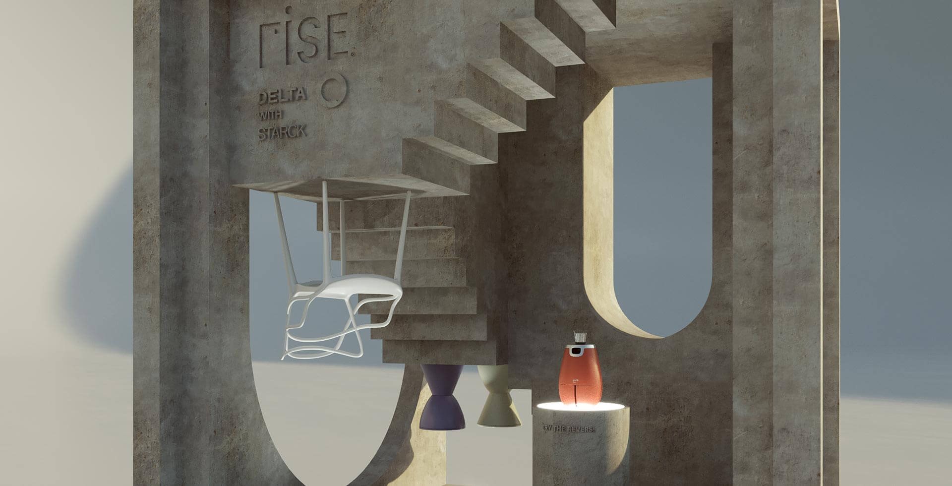 Exhibition concept: the machine inside an arched installation