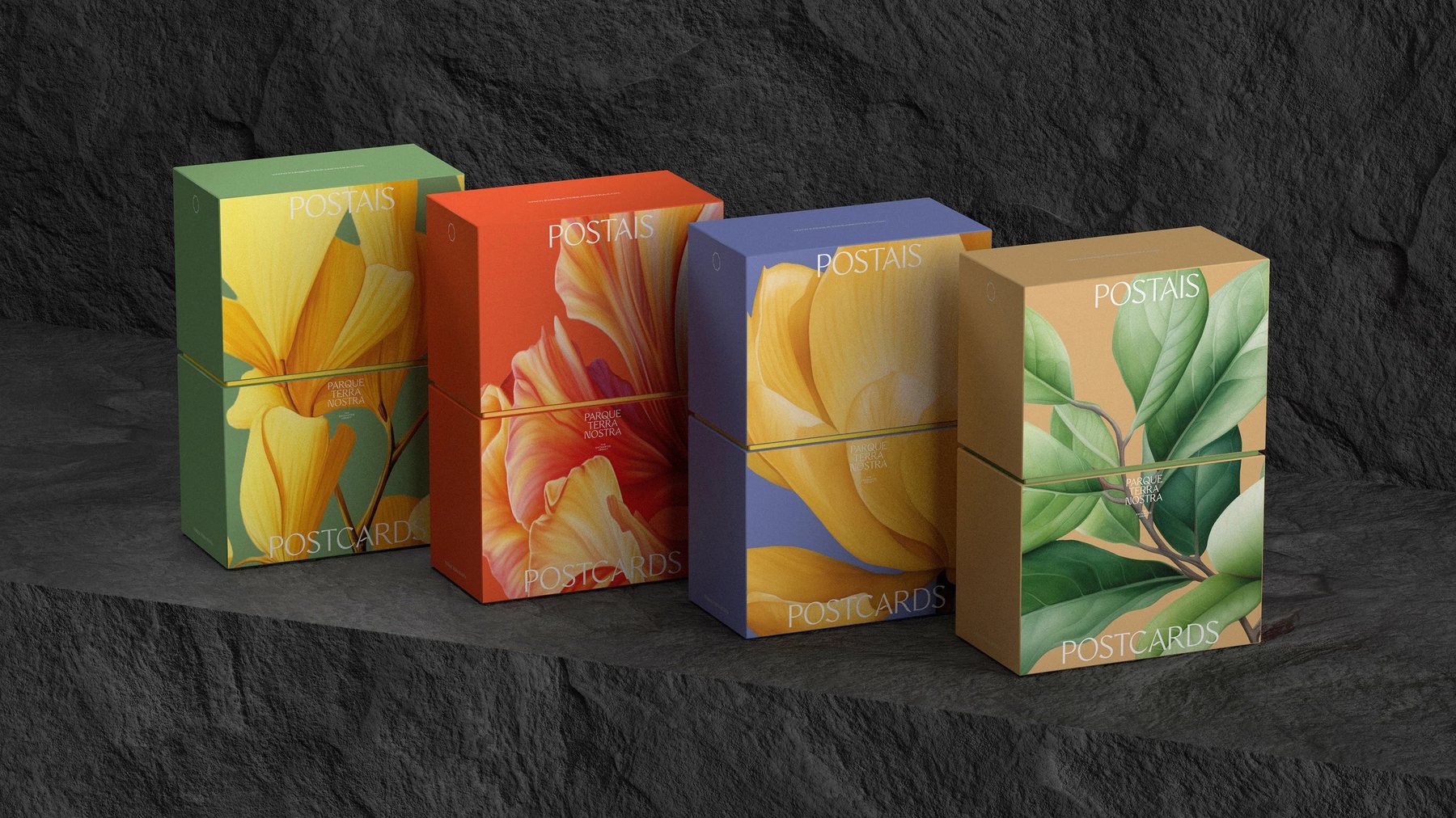 Boxes of illustrated postcards