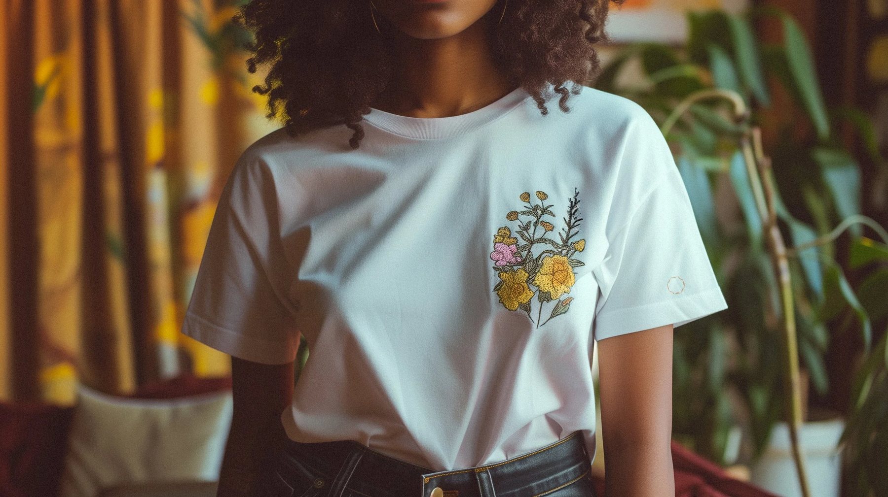 White T-shirt with embroidered flowers